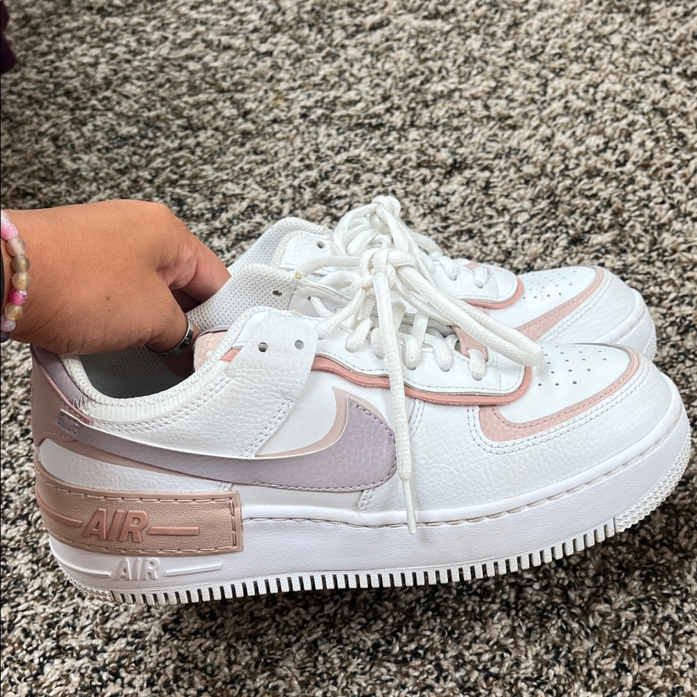 Nike Women's White and Light Pink Air Force one